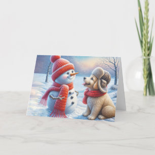 Weihnachtsschneemann mit Hund Karte