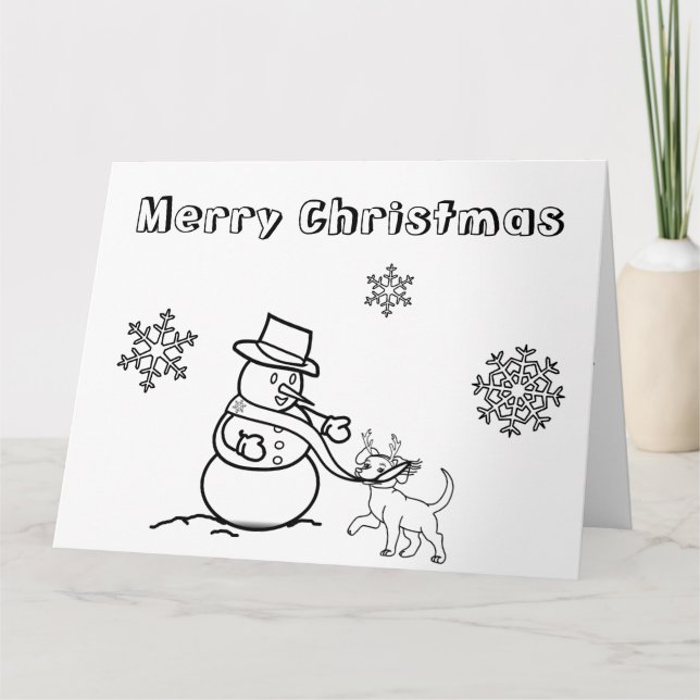 Weihnachtsschneemann mit Hunde Color Me Card Karte (Vorderseite)