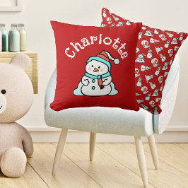 Weihnachtsschneemann mit Namen | Rot Kissen