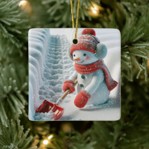 Weihnachtsschneemann mit rotem Schotter Keramikornament