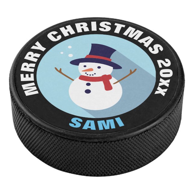 Weihnachtsschneemann mit Top Hat Eishockey Puck (3/4)