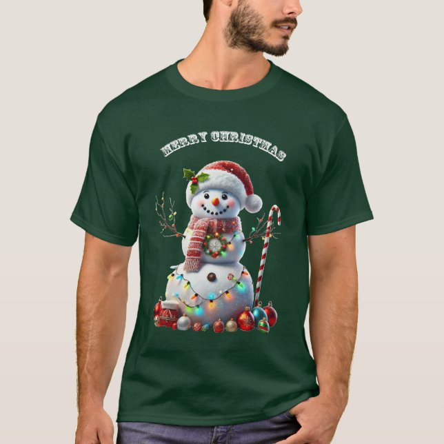 Weihnachtsschneemann mit Weihnachtsdekorationen UR T-Shirt (Vorderseite)