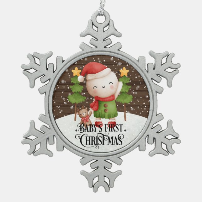 Weihnachtsschneemann-Ornament Schneeflocken Zinn-Ornament (Vorderseite)