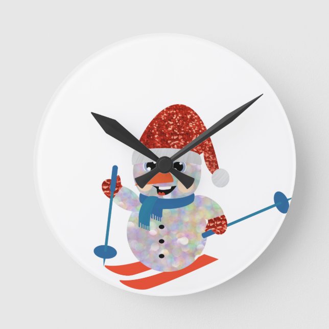 Weihnachtsschneemann Runde Wanduhr (Vorderseite)