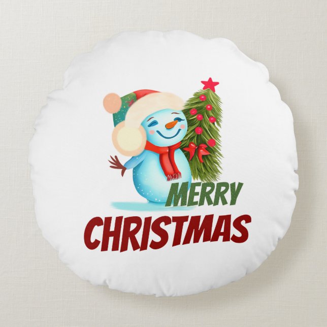 Weihnachtsschneemann Rundes Kissen (Vorderseite)
