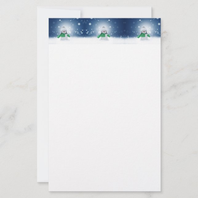 Weihnachtsschneemann SlipperyJoe grüner Schal m Briefpapier (Vorderseite)