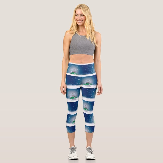 Weihnachtsschneemann SlipperyJoe grüner Schal m Capri Leggings (Vorderseite)