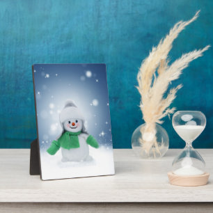 Weihnachtsschneemann SlipperyJoe grüner Schal m Fotoplatte