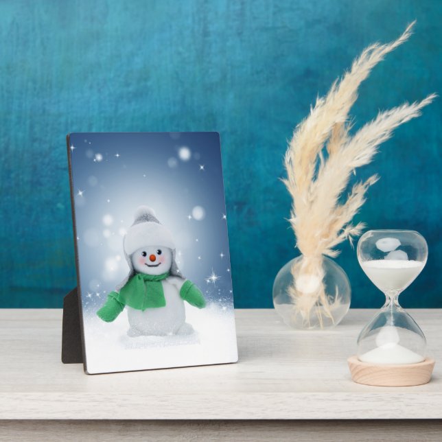 Weihnachtsschneemann SlipperyJoe grüner Schal m Fotoplatte (Seite)