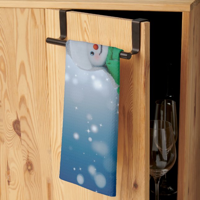 Weihnachtsschneemann SlipperyJoe grüner Schal m Geschirrtuch (Drittel gefaltet)