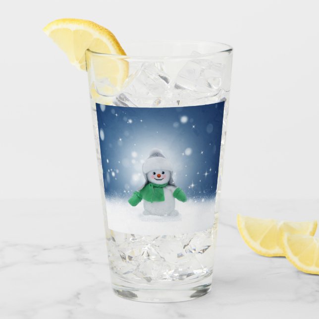 Weihnachtsschneemann SlipperyJoe grüner Schal m Glas (Vorderseite Ice)