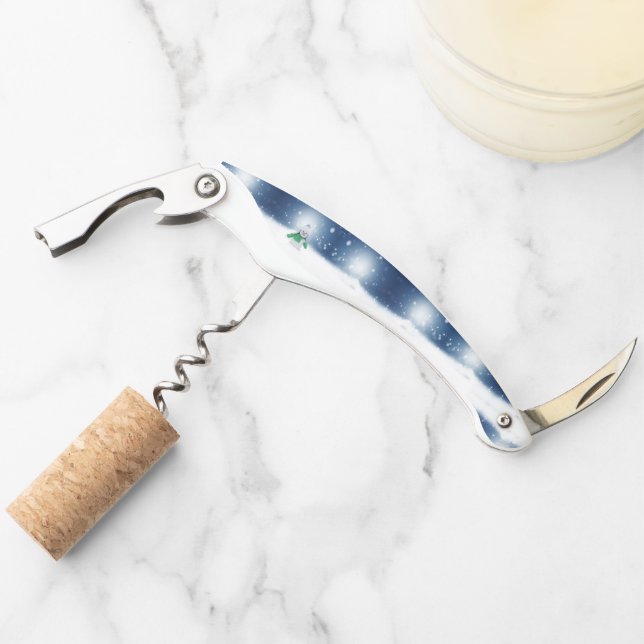 Weihnachtsschneemann SlipperyJoe grüner Schal m Kellnermesser (Vorderseite)