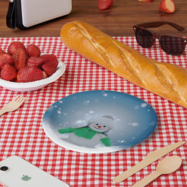 Weihnachtsschneemann SlipperyJoe grüner Schal m Pappteller (Picknick)
