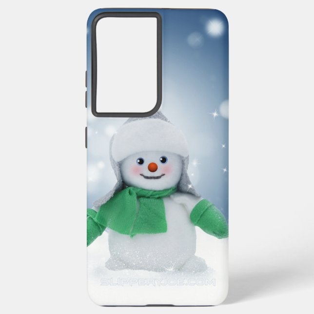 Weihnachtsschneemann SlipperyJoe grüner Schal m Samsung Galaxy Hülle (Rückseite)