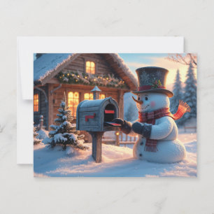 Weihnachtsschneemann und die Mailbox Postkarte