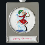 Weihnachtsschneemann und Girl Dance Banner-Ornament Silber<br><div class="desc">Happy Snowman und Girl Dance Tango Weihnachts Party Spaß Cartoon Zeichnend - Wählen / Fügen Sie Ihren einzigartigen Text / Name / Farbe - Make Your Special Gift - Neu vergrössern und verschieben oder entfernen und fügen Sie Elemente / Text mit Anpassungs-Tool ! Zeichn und Design von MIGNED. Bitte schauen...</div>