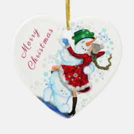 Weihnachtsschneemann und Girl Dance Keramik Ornament
