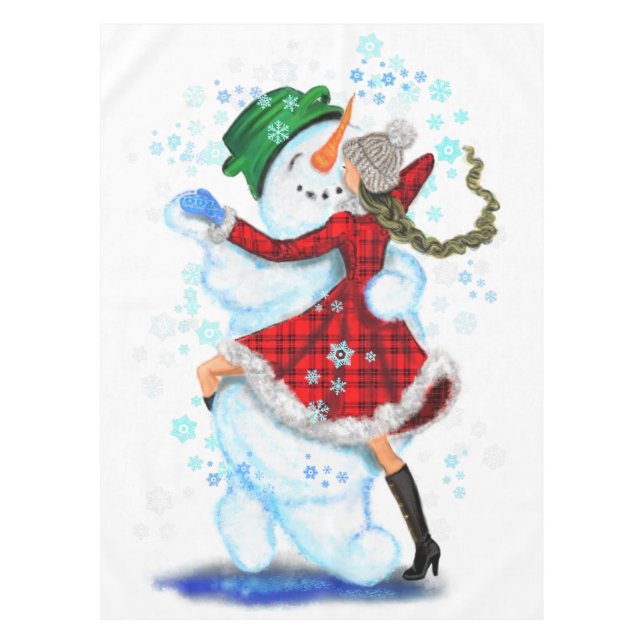 Weihnachtsschneemann und Girl Dancers - Tablecloth Tischdecke (Vorderseite)