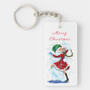 Weihnachtsschneemann und Girl Dancing Schlüsselanh Schlüsselanhänger