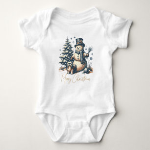 Weihnachtsschneemann und Hund im Vintage-Stil Baby Strampler