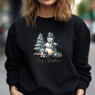 Weihnachtsschneemann und Hund im Vintage-Stil Sweatshirt