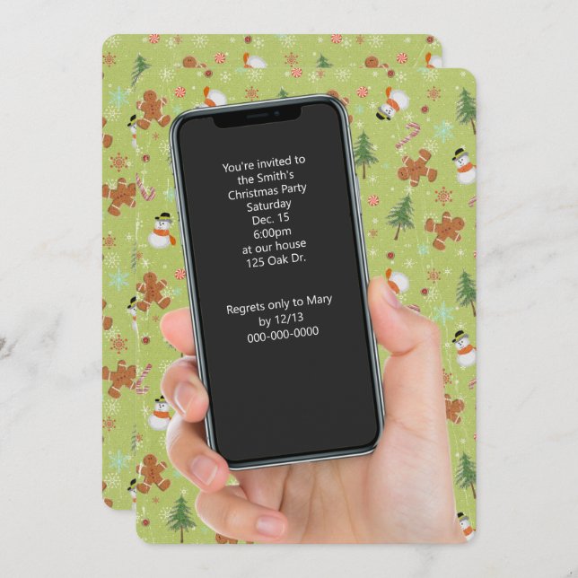 Weihnachtsschneemann und Lebkuchenmann Party Einladung (Vorne/Hinten)