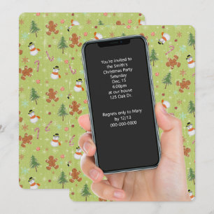 Weihnachtsschneemann und Lebkuchenmann Party Einladung