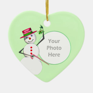 Weihnachtsschneemann und Mistletoe (Foto-Rahmen) Keramikornament