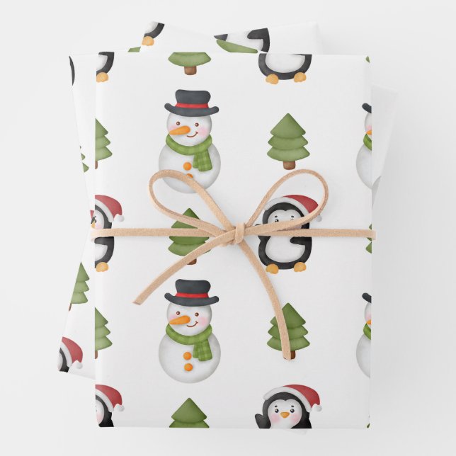 Weihnachtsschneemann und Pinguin Geschenkpapier Set (Beispiel)