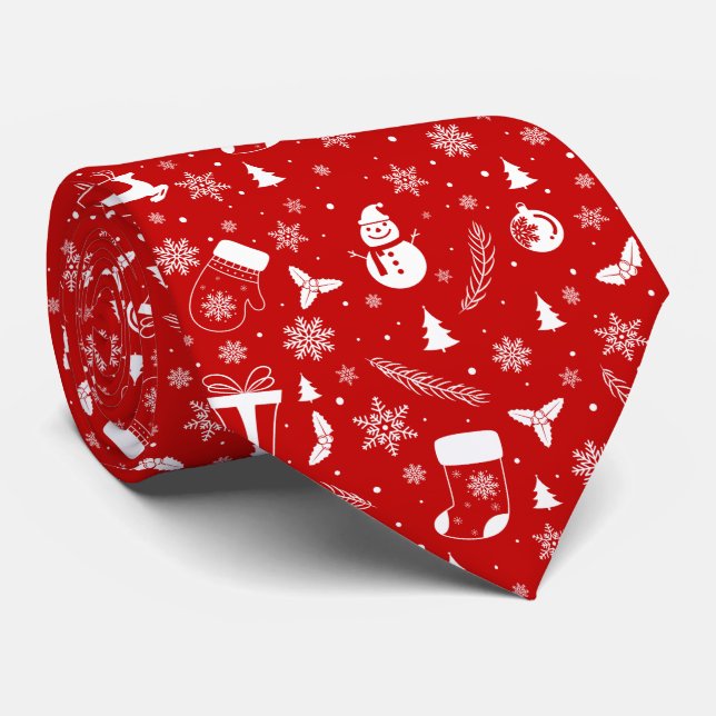 Weihnachtsschneemann und Trees Pattern Neck Tie Krawatte (Gerollt)