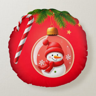 Weihnachtsschneemann-Weihnachtsbaumanhänger-Zucker Rundes Kissen