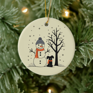 Weihnachtsschneemann Xmas Hund Winter Keramik Ornament