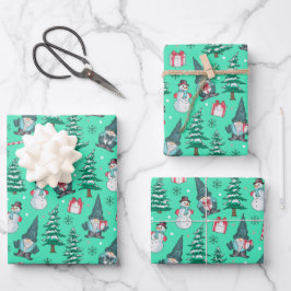 Weihnachtsschneemänner Gnomes Bonbons Geschenke Geschenkpapier Set