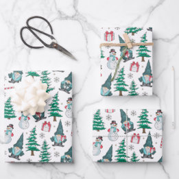 Weihnachtsschneemänner Gnomes Bonbons Geschenke Geschenkpapier Set