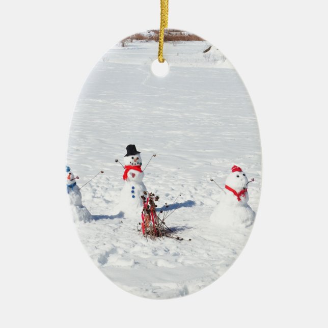 WeihnachtsSchneemänner Keramik Ornament (Vorne)