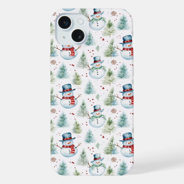 Weihnachtsschneemänner - Nahtloses Muster iPhone Hülle (Rückseite)