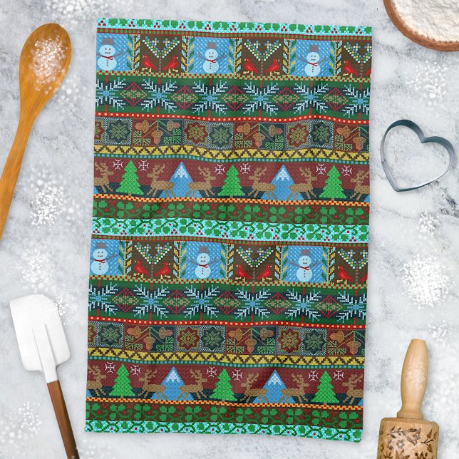 Weihnachtsschneemänner Rentier Wintermuster Geschirrtuch (Von Creator hochgeladen)