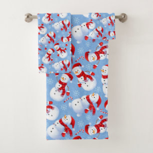 Weihnachtsschneemänner, Schneeflocken und Candy Ca Badhandtuch Set