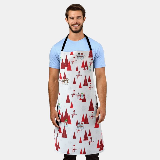 Weihnachtsschneemänner und Bäume Schürze (Getragen)