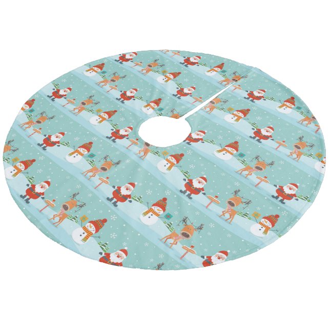 Weihnachtsschneemänner, Weihnachtsmann und Rudolph Fleece Weihnachtsbaumdecke (Schrägansicht)