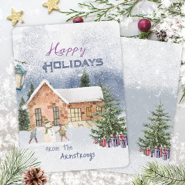 Weihnachtsschneemannslandschaft Feiertagskarte