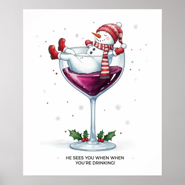 Weihnachtsschneemobil Bar lounge mit Party Wein Poster (Vorne)