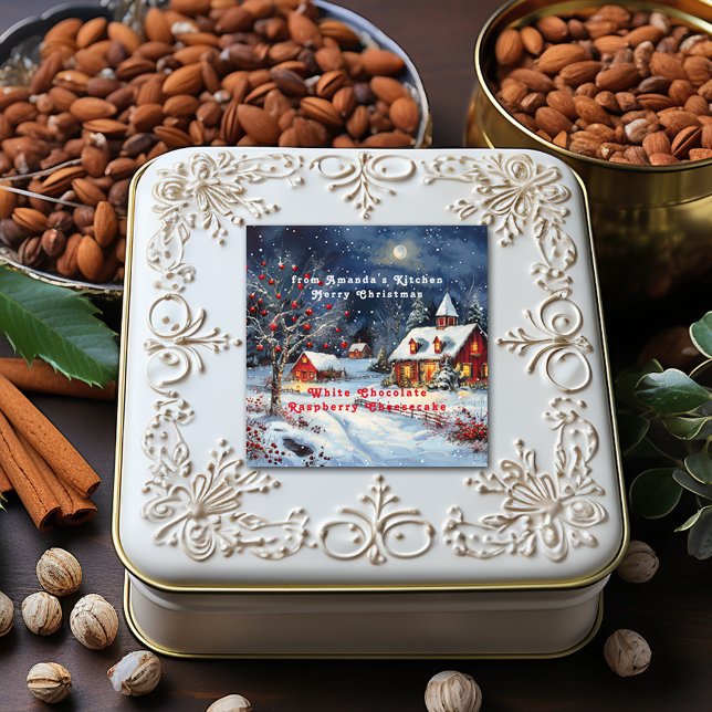 WeihnachtsschneeWinter Hütte Vollmond Quadratischer Aufkleber (Von Creator hochgeladen)