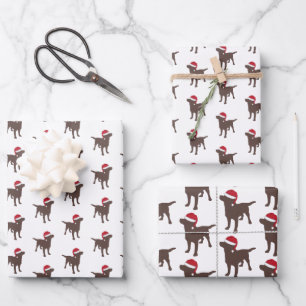 Weihnachtsschokolade Hund in Weihnachtsmannmütze Geschenkpapier Set