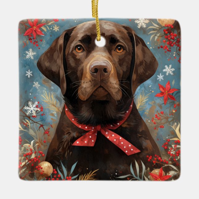 Weihnachtsschokolade Labrador Hund Keramikornament (Vorderseite)