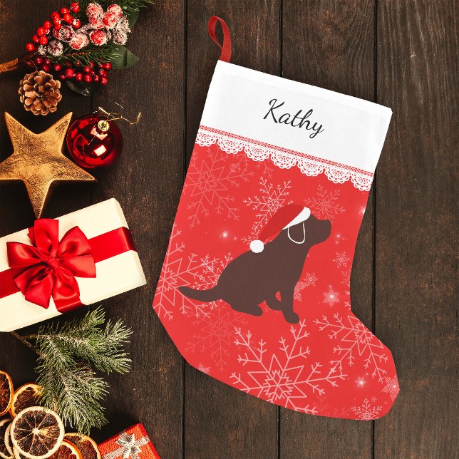Weihnachtsschokolade Labrador Puppy Strumpf Kleiner Weihnachtsstrumpf (Personalized Chocolate Labrador Puppy Silhouette Christmas Stocking for Chocolate Labrador Owners.)