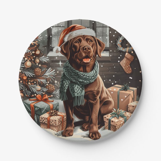 Weihnachtsschokolade Labrador Retriever Dog Pappteller (Vorderseite)