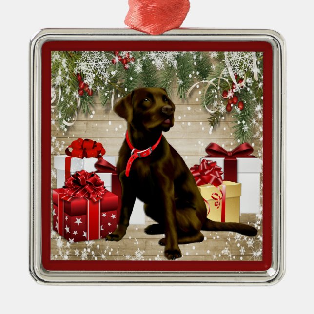 WEIHNACHTSschokolade LABRADOR Silbernes Ornament (Vorne)