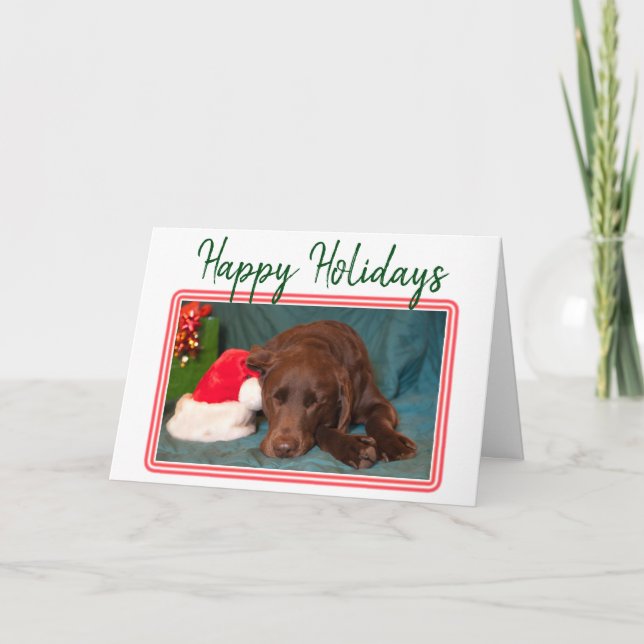 Weihnachtsschokolade Labrador und Weihnachtshut Feiertagskarte (Vorderseite)
