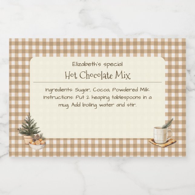Weihnachtsschokolade Mix Brown Gingham Labels Lebensmitteletikett (Einzelnes Label)